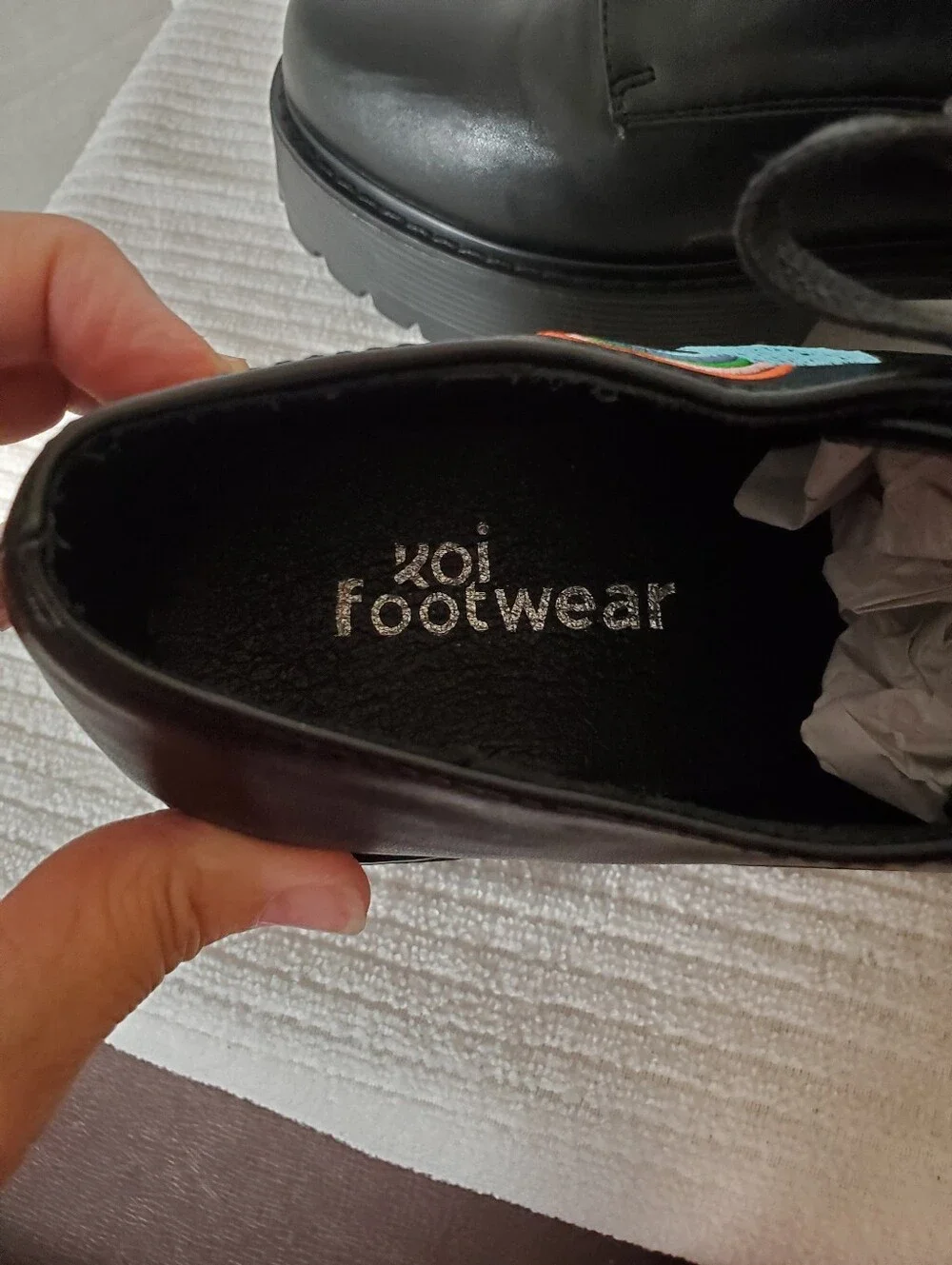 Like New KOI Footwear Black Platform Lace-Up Maryjanes Shoes with Rainbow Patch